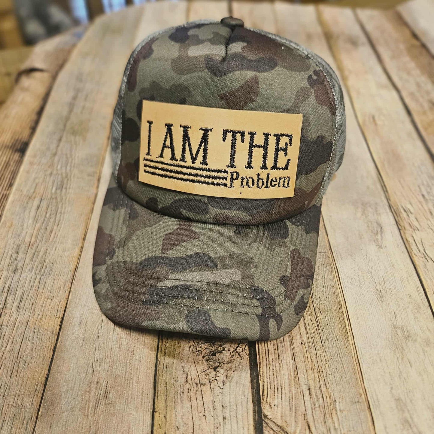 Embroidered Leather Patch Trucker Hat