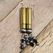 navajo pearl ammo earrings, crystal bead tassel jewelry, silver hook ammo earrings, handmade earrings