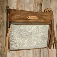 Linnie’s Camel & White Paisley Leather Crossbody – Handcrafted in Texas