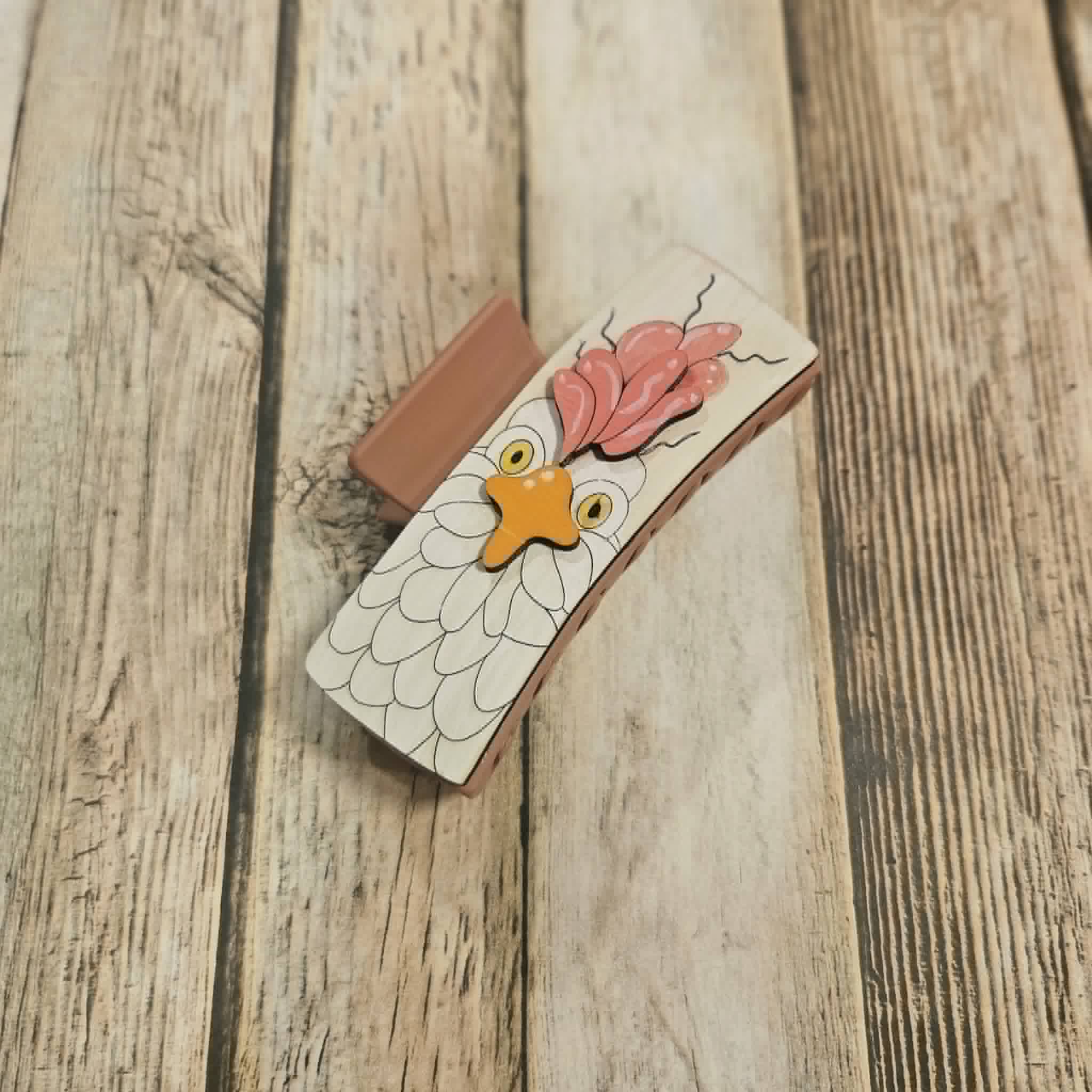 Laser Burned Wood Chicken Hair Claw Clip