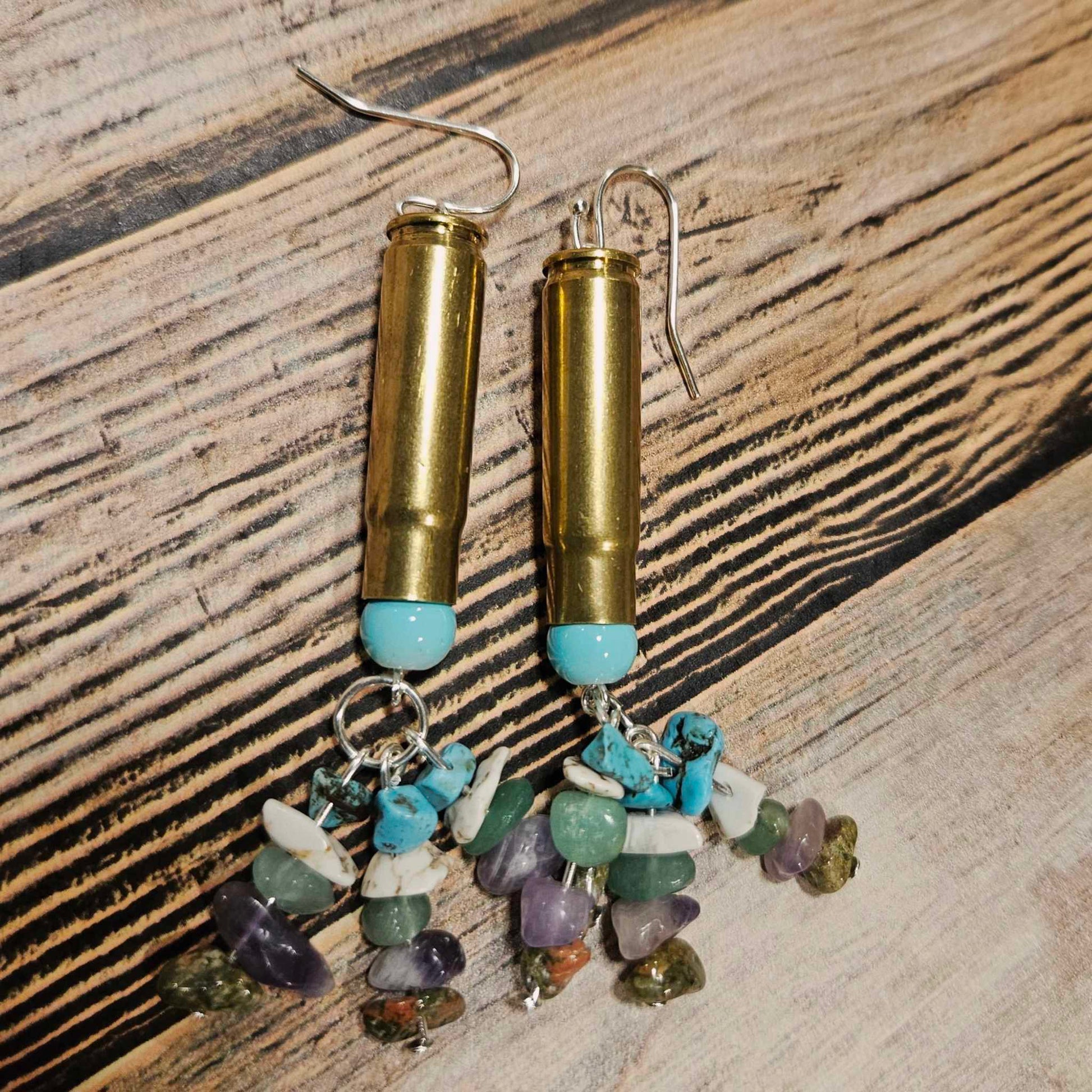 rock ammo earrings, silver hook earrings, handmade jewelry 
