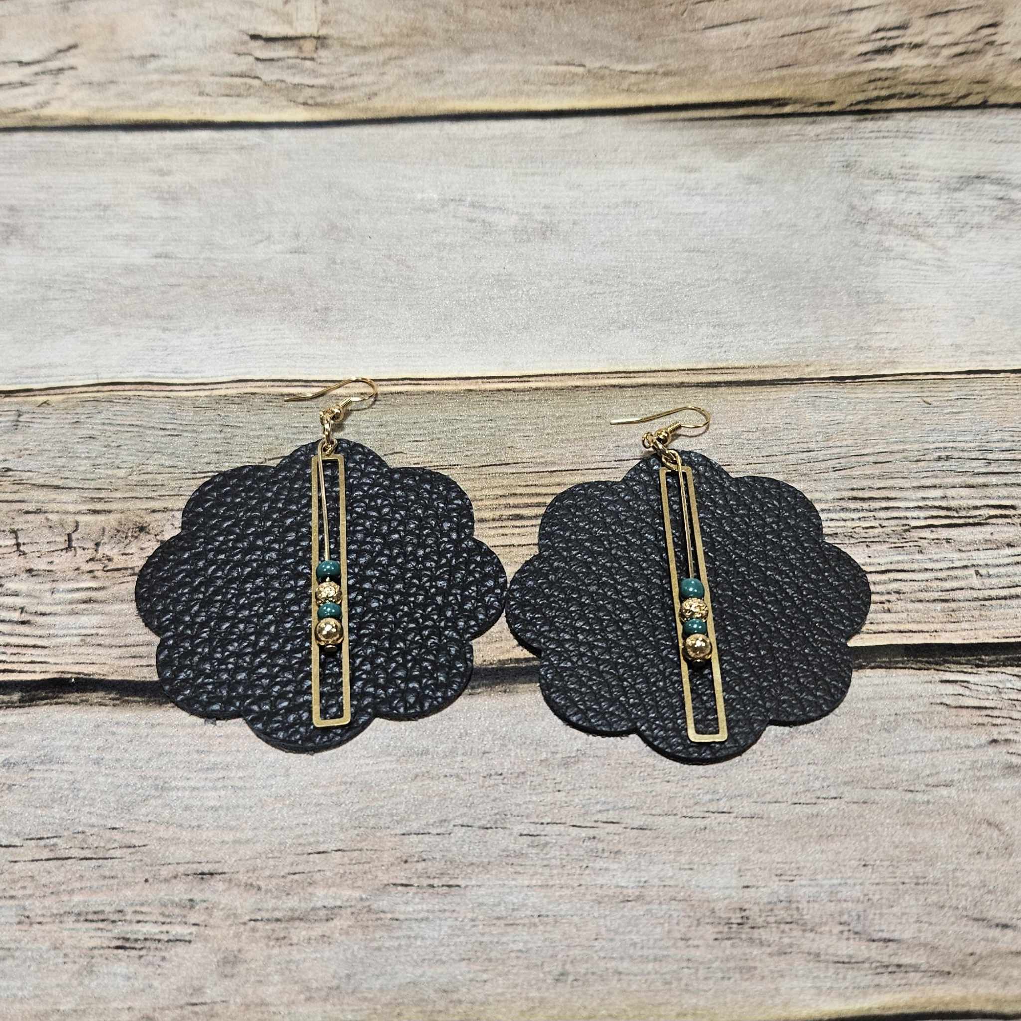 Black Leather Beaded Earrings