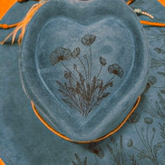 Teal Wide Brim Heart Hat with Laser burned floral design