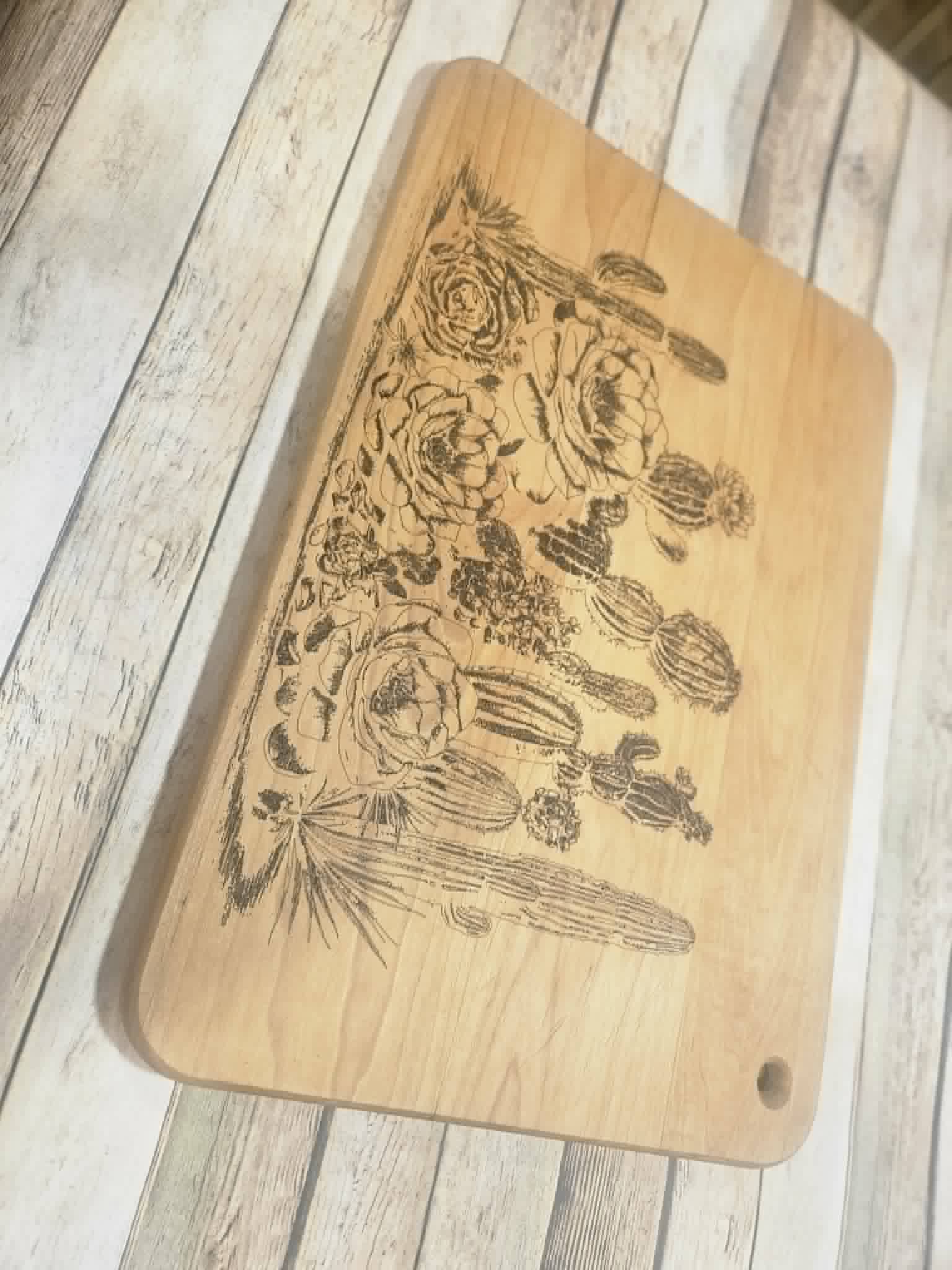 Laser Burned Cactus Cutting Board