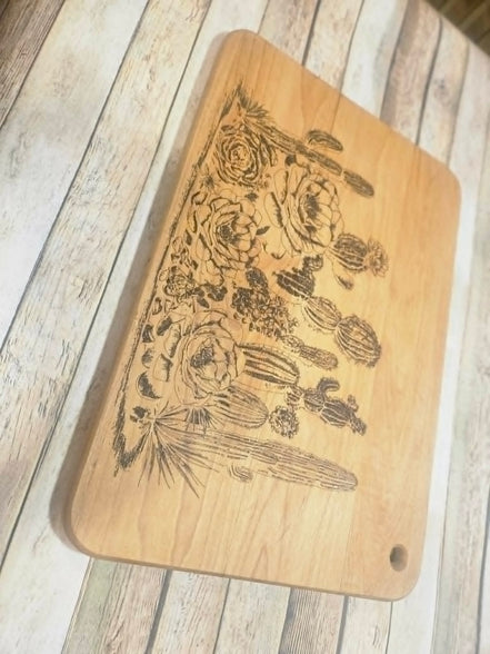 Laser Burned Cactus Cutting Board