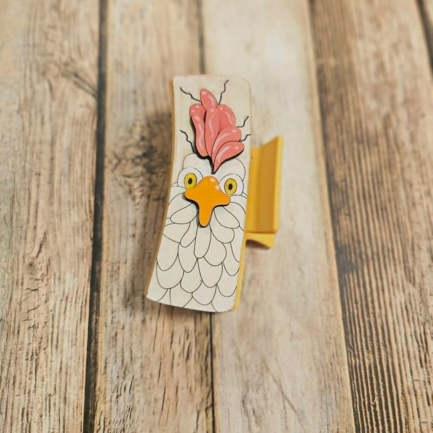 Laser Burned Wood Chicken Hair Claw Clip