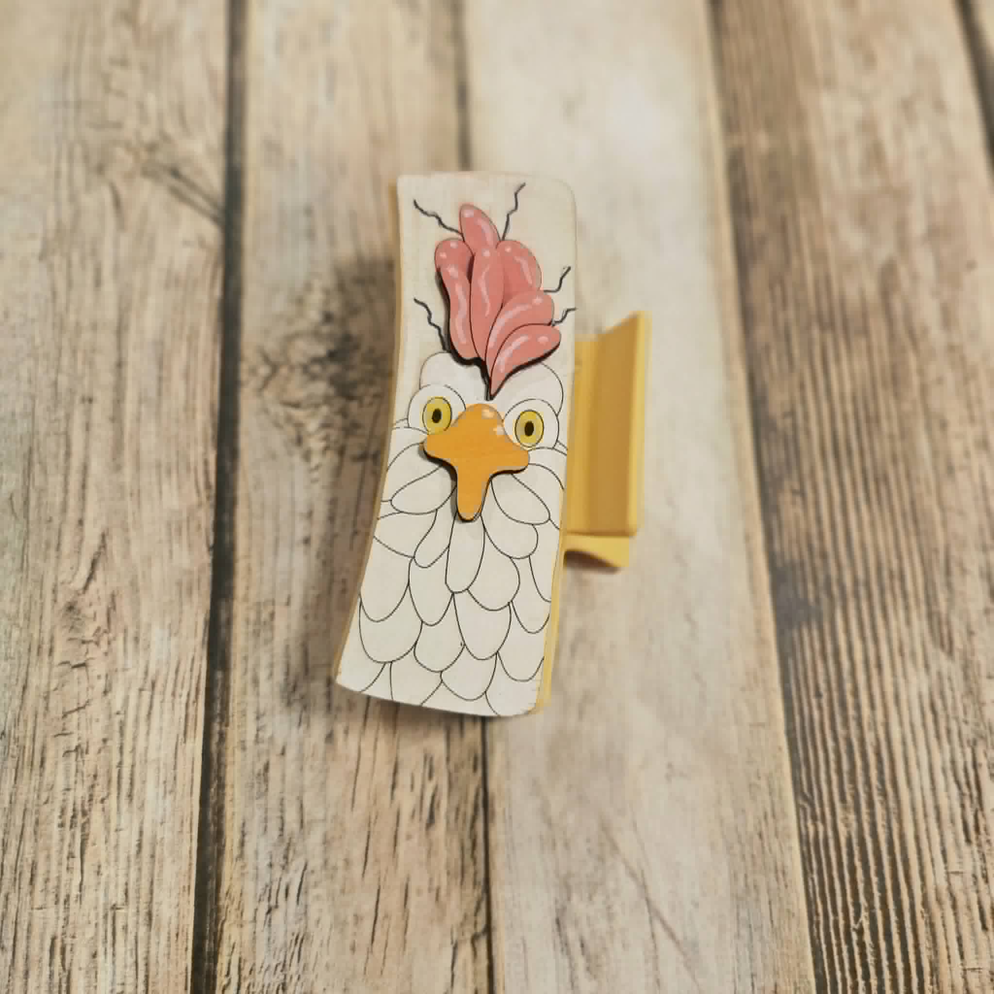 Laser Burned Wood Chicken Hair Claw Clip