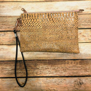 Oleta Snake Clutch Wristlet with pink zipper