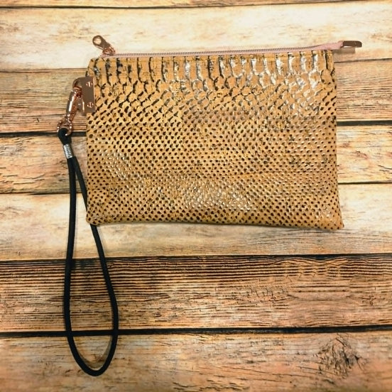 Oleta Snake Clutch Wristlet with pink zipper