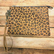 Oleta Leopard Clutch Wristlet with navy zipper