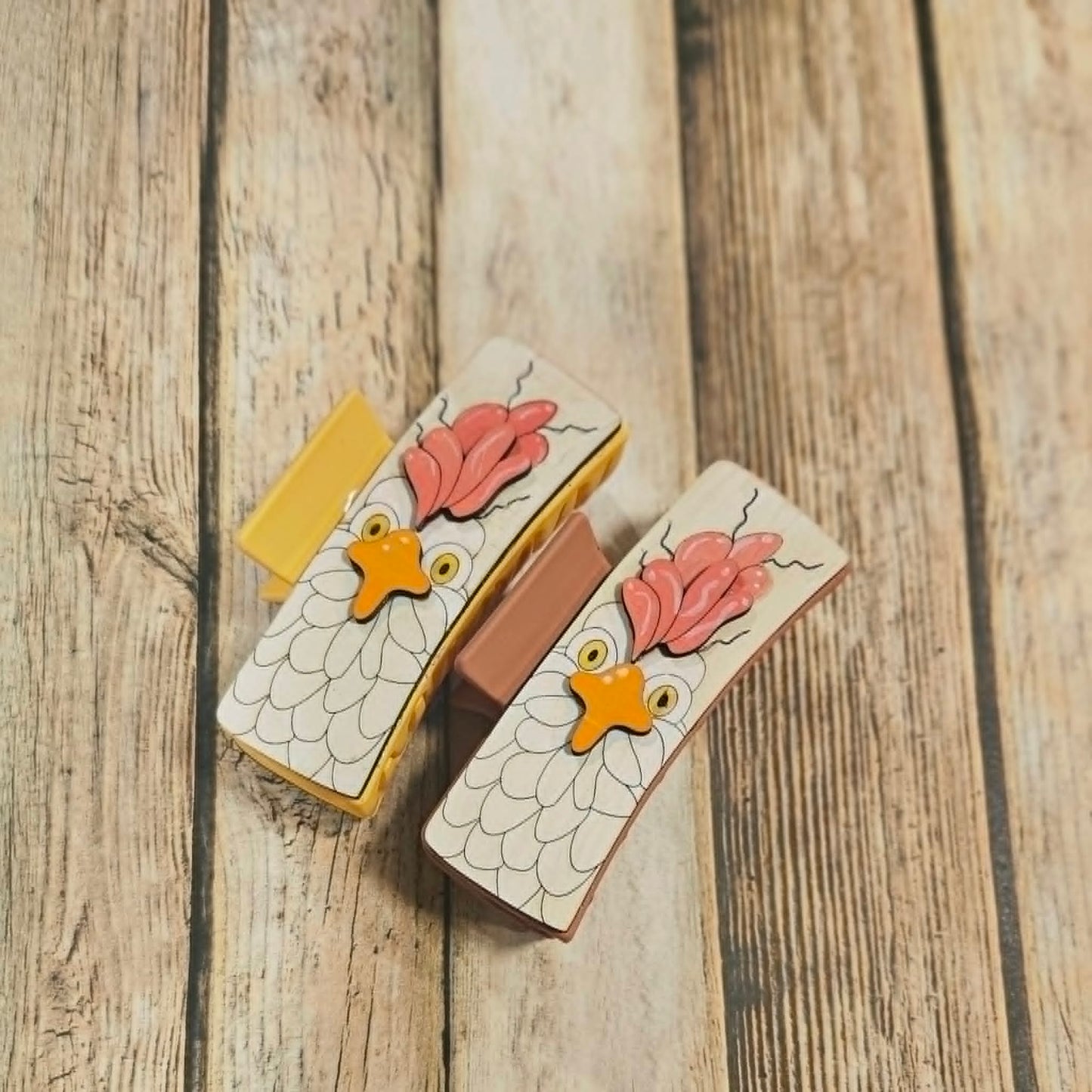 Laser Burned Wood Chicken Hair Claw Clip