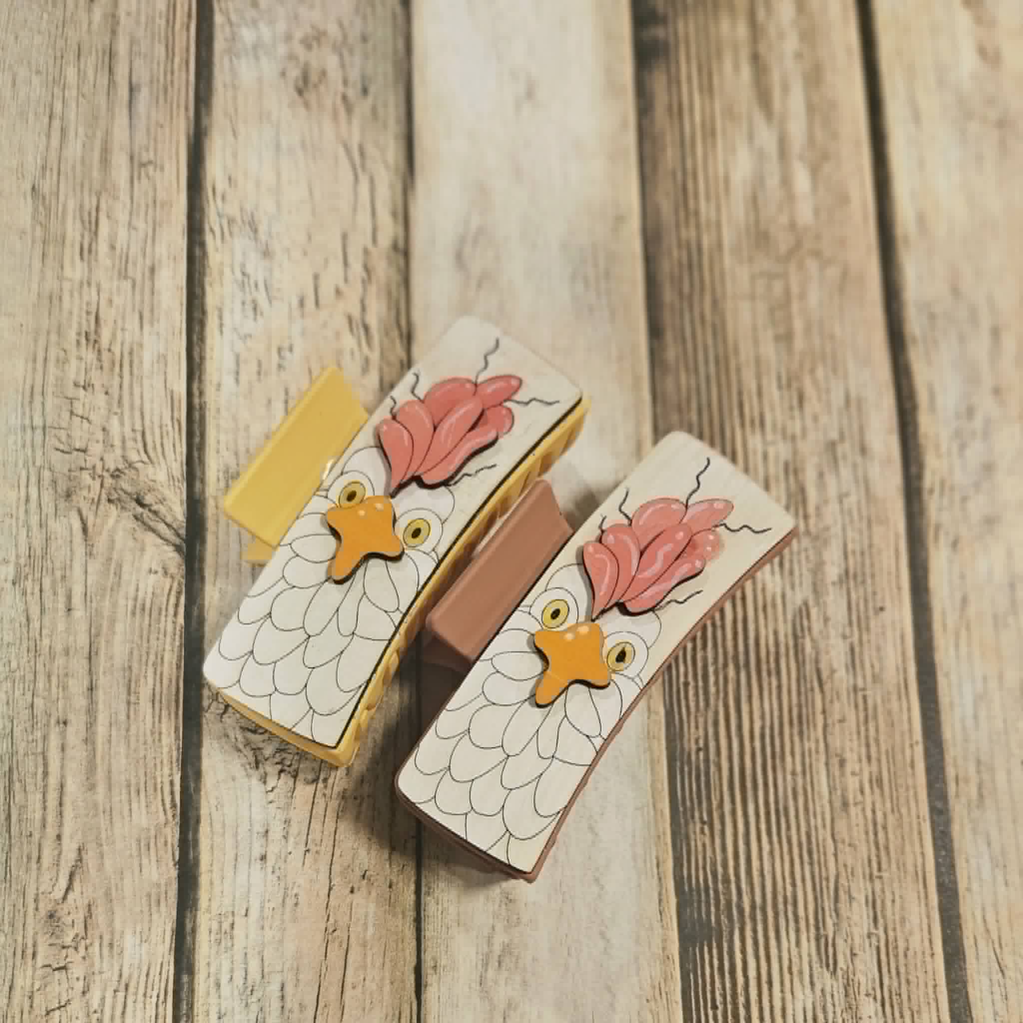 Laser Burned Wood Chicken Hair Claw Clip
