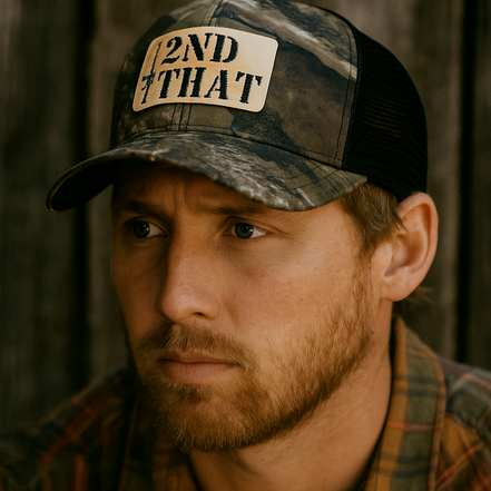 "2nd That" Leather patch on camo, camo leather embroidered patch hat, men's hat