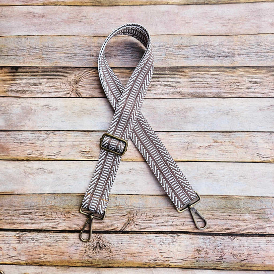 boho bag strap, neutral bag strap, adjustable bag strap, handmade strap, purse strap, crossbody bag strap, brown and white bag strap