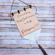 laser burned scripture wall hanging, handmade leather hanging, scripture art