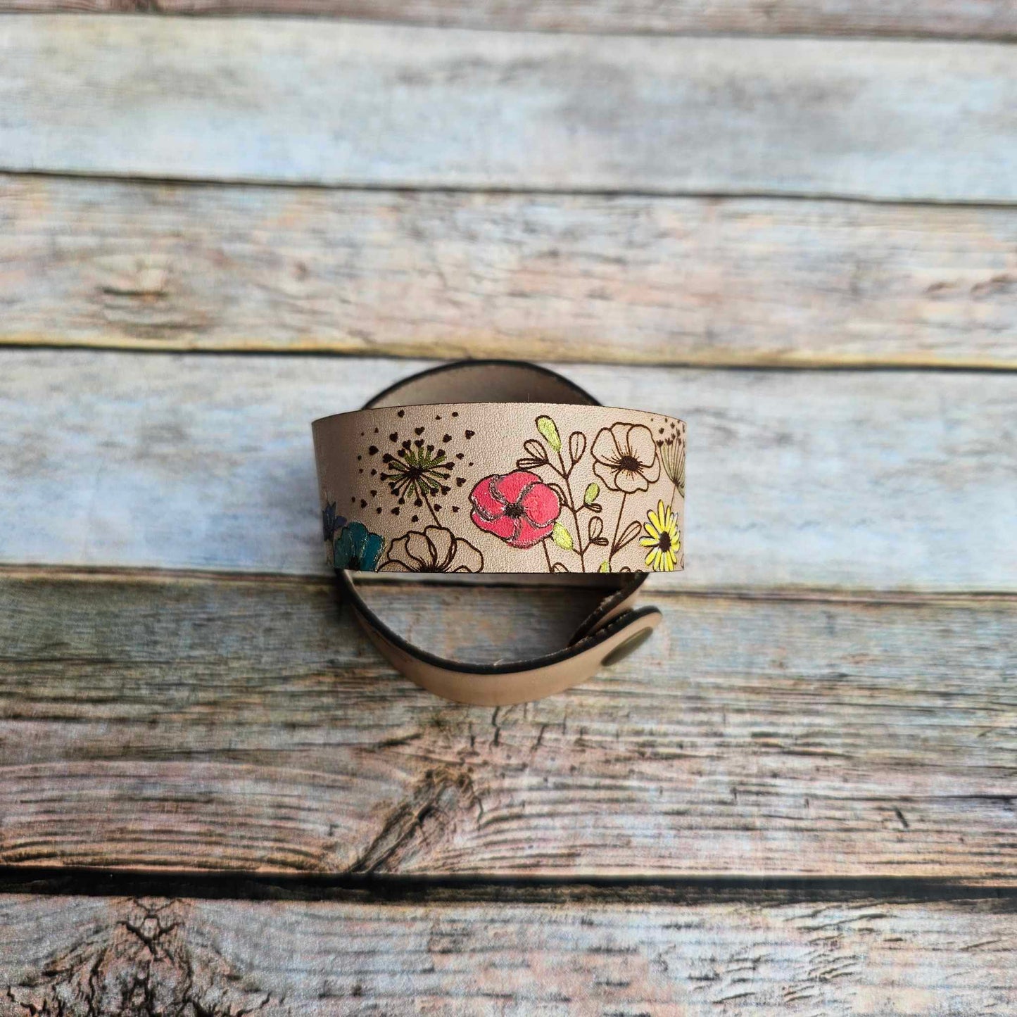 laser burned bracelet, floral burned bracelet, leather burned bracelet