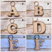 Laser burn, letter keychain, leather keychain, leather, 