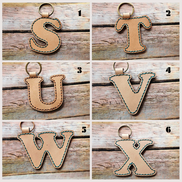 Laser burn, letter keychain, leather keychain, leather,