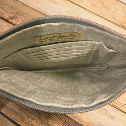 Oleta Bell Dusty Blue Clutch Wristlet with Rose Gold & Fabric Card Slots