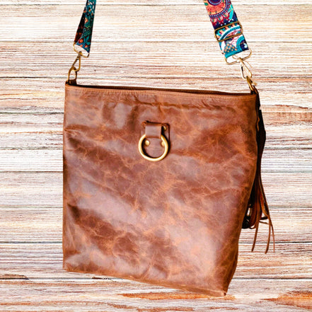 Mahala’s Heritage Brown & White Cowhide Crossbody – Handcrafted in Texas