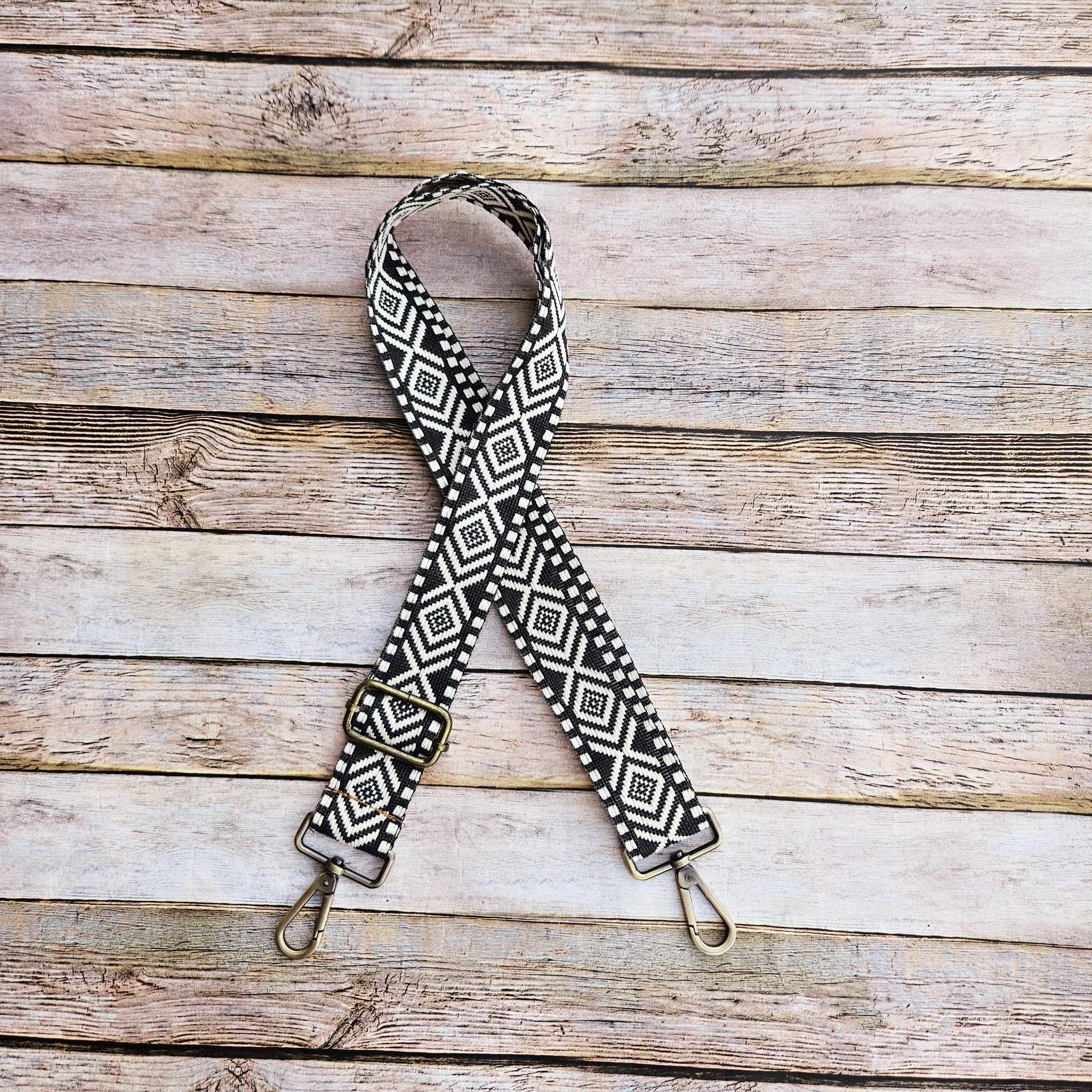boho bag strap, neutral bag strap, adjustable bag strap, handmade strap, purse strap, crossbody bag strap, black and white bag strap