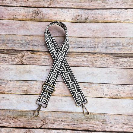 boho bag strap, neutral bag strap, adjustable bag strap, handmade strap, purse strap, crossbody bag strap, black and white bag strap