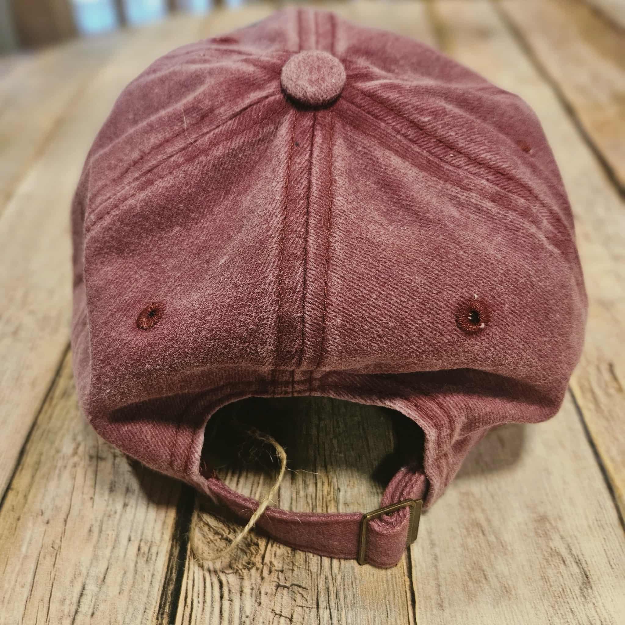 maroon cap, denim 