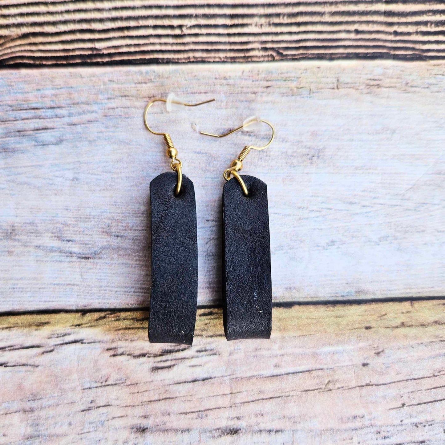 black leather loop earrings, old earrings, leather jewelry, handmade jewelry 