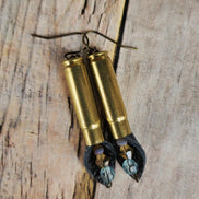 crystal bead ammo earring, leather jewelry, shot gun shell jewelry, gold earrings, handmade earrings 