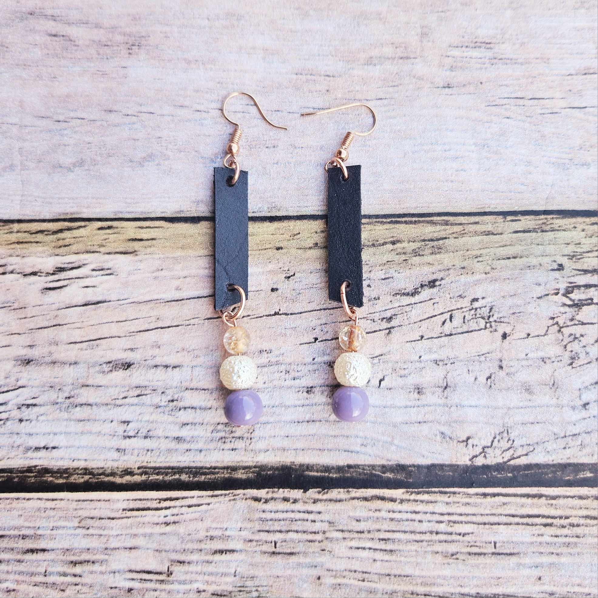 Black Leather Beaded Earrings Colletion 2