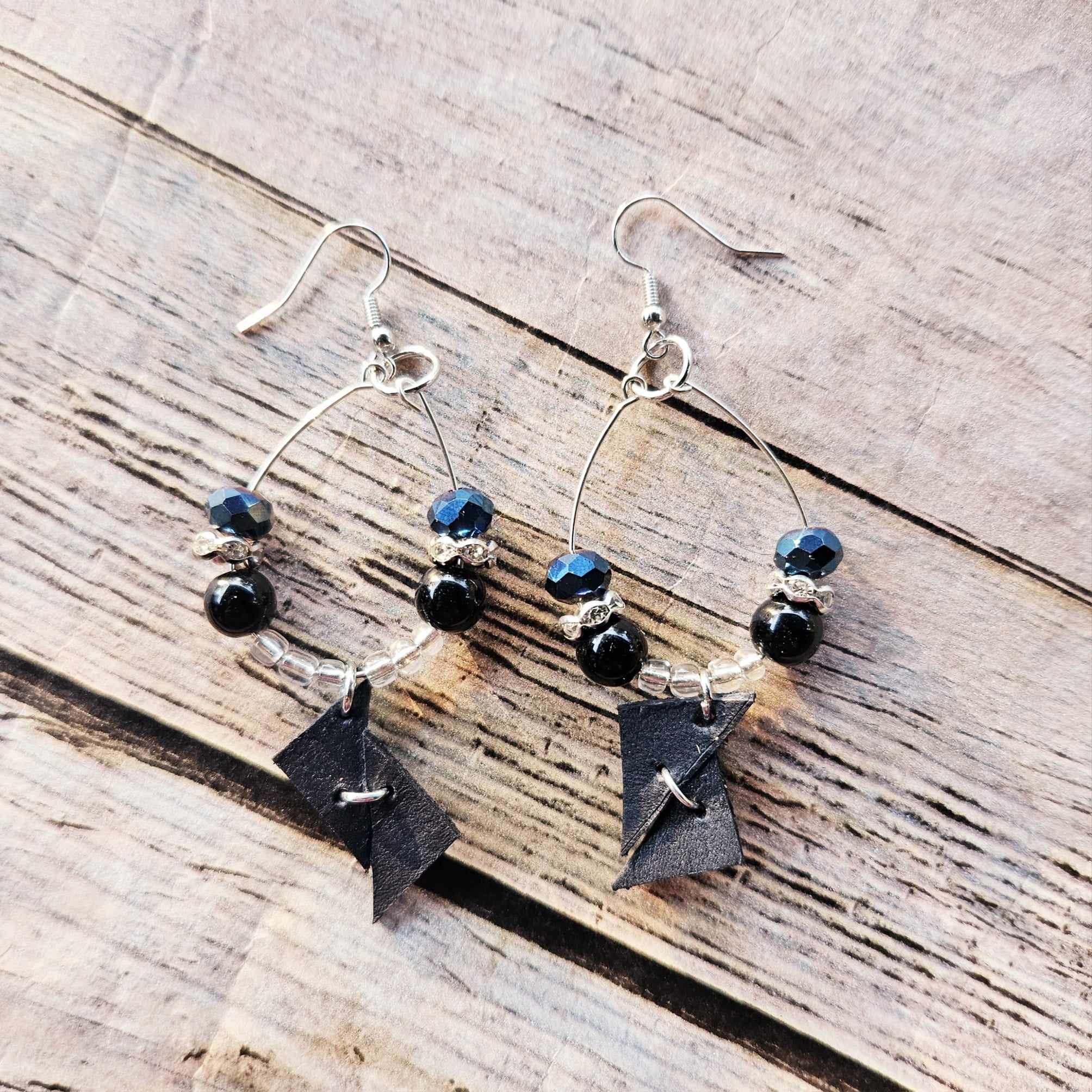Black Leather Beaded Earrings Colletion 2