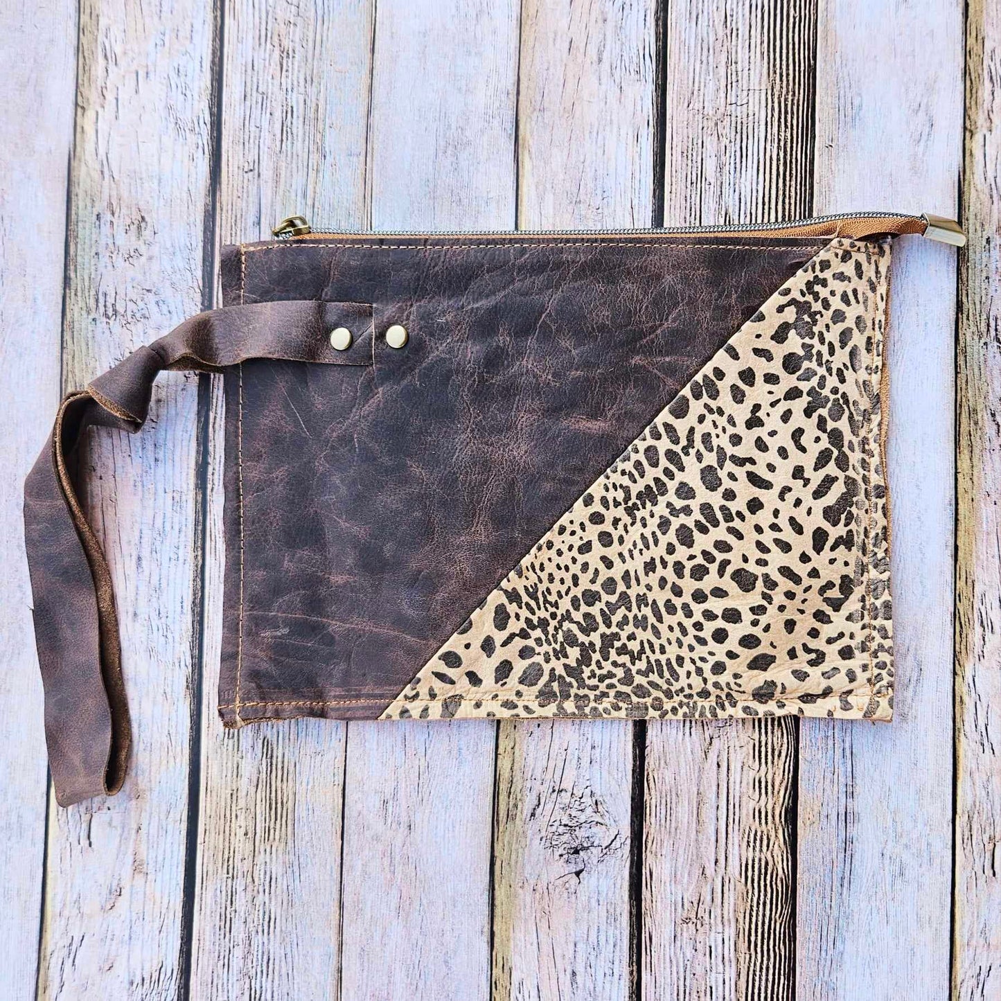 leopard leather wristlet  leopard leather  leather wristlet  Genuine leather wristlet  brown leather wristlet  brown leather bag