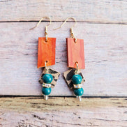burnt orange leather, leopard leather charm, jade bead, rhinestone spacers, handmade jewelry 