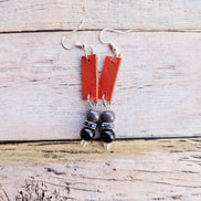 burnt orange leather, black beads, rhinestone spacers, handmade jewelry 