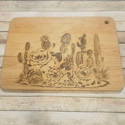 Laser Burned Cactus Cutting Board