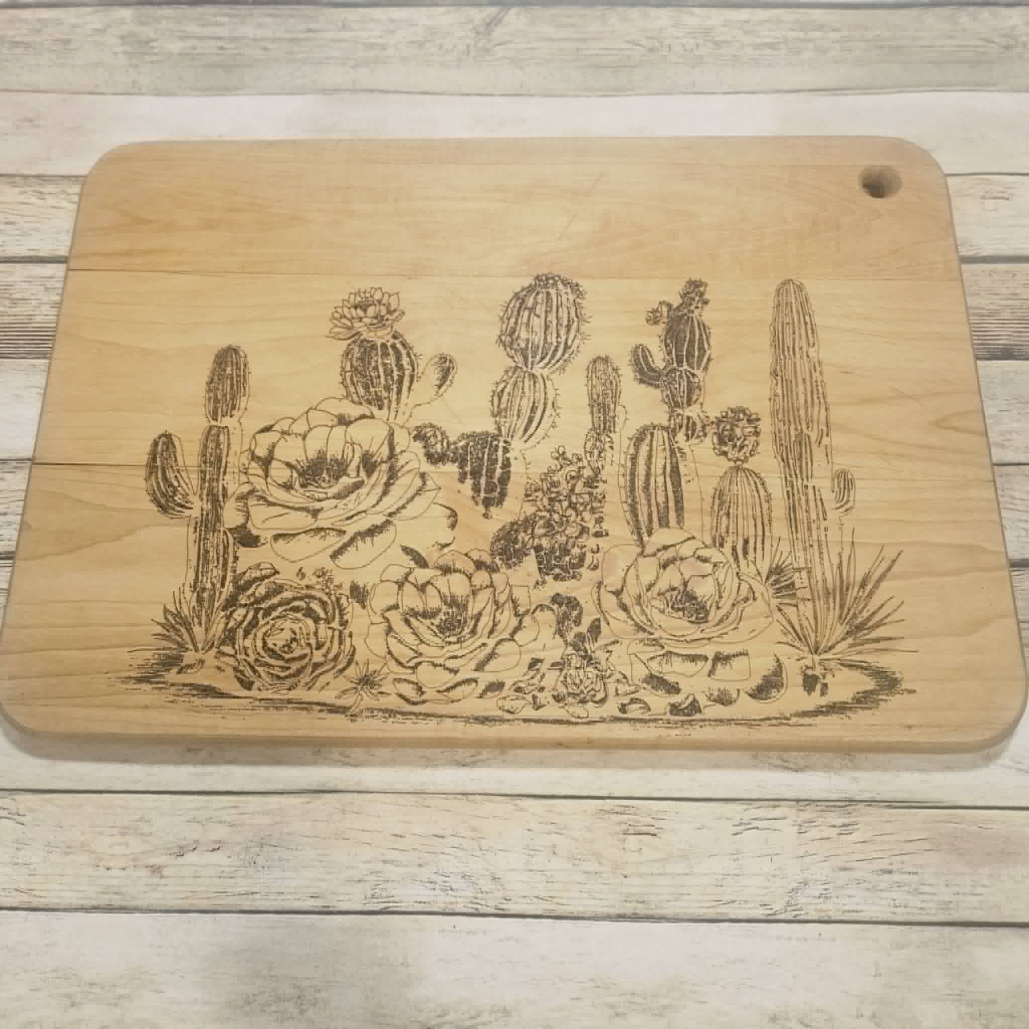 Laser Burned Cactus Cutting Board
