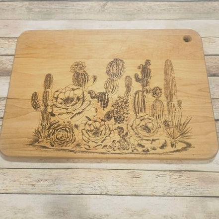Laser Burned Cactus Cutting Board