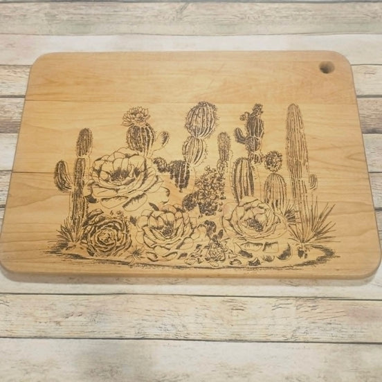 Laser-Burned Cactus Vintage Cutting Board – Handcrafted in Texas