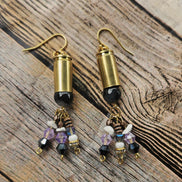 black beaded ammo earrings, copper gun shell jewelry, crystal beaded earrings, handmade jewelry 