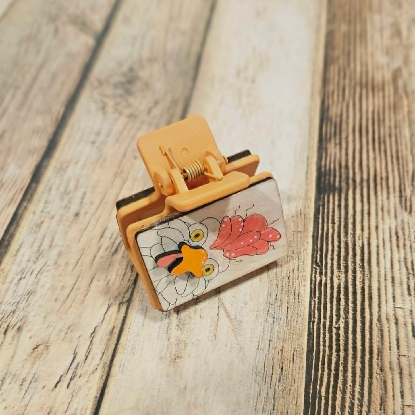 Laser Burned Wood Chicken Small Hair Claw Clip