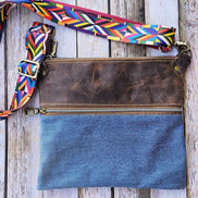 Crossbody bag, repurpose denim bag, leather crossbody, crossbody purse 
