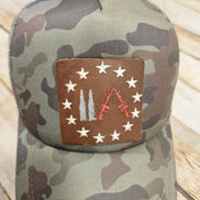 Embroidered Leather Gun Patch Trucker Hat