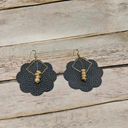 Black Leather Beaded Earrings