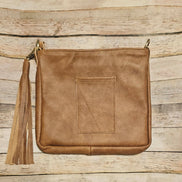 Linnie’s Camel & White Paisley Leather Crossbody – Handcrafted in Texas