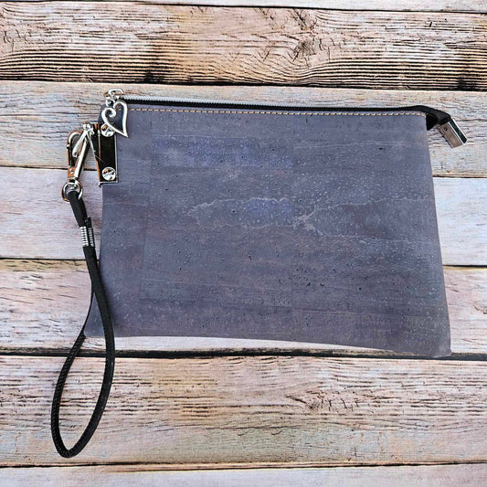 Oleta Belle Blue Cork Leather Clutch Wristlet