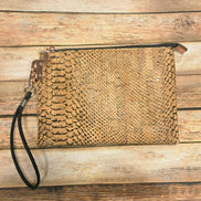 Oleta Snake Clutch Wristlet with black zipper