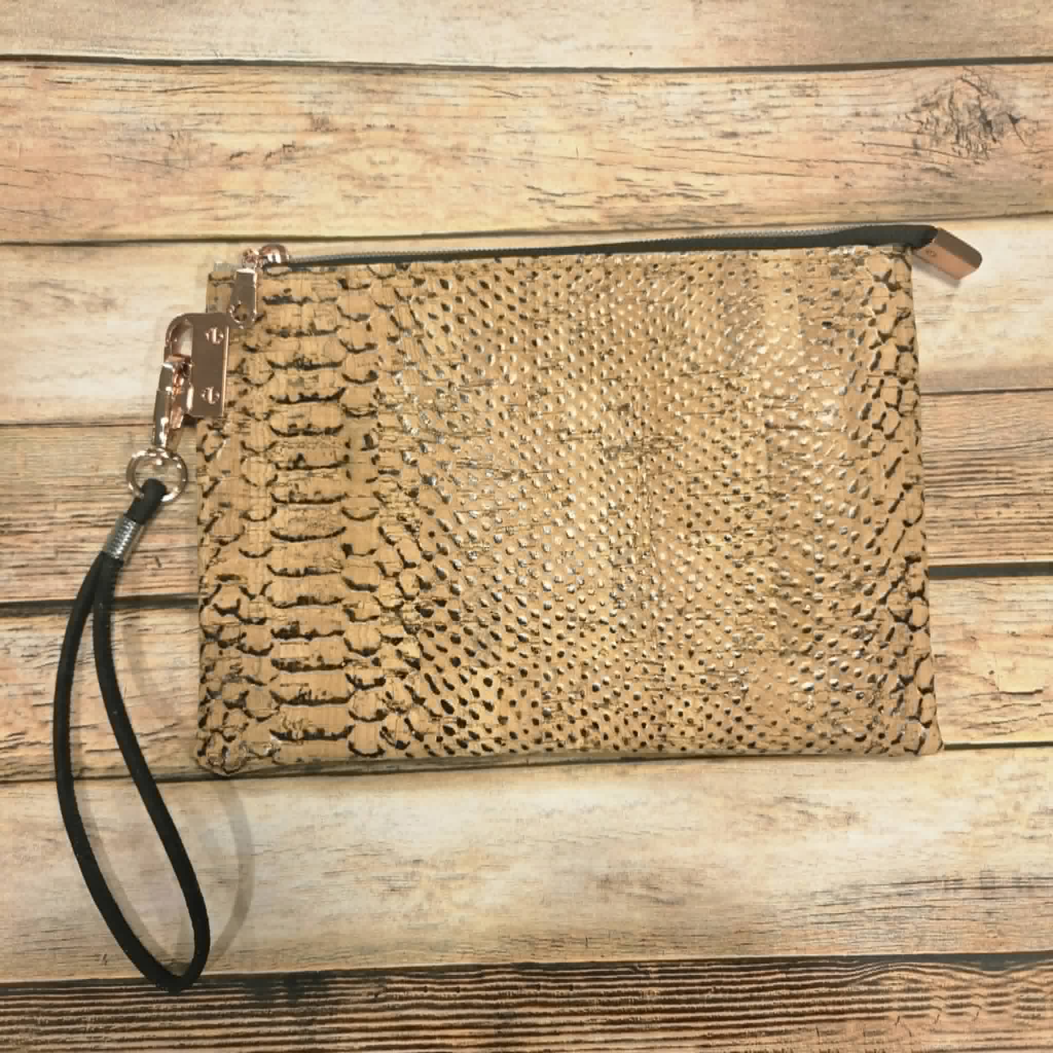 Oleta Snake Clutch Wristlet with black zipper