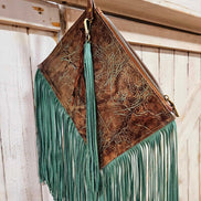 Lillie Lou Turquoise & Brown Rustic Fringe Wristlet – Handcrafted in Texas