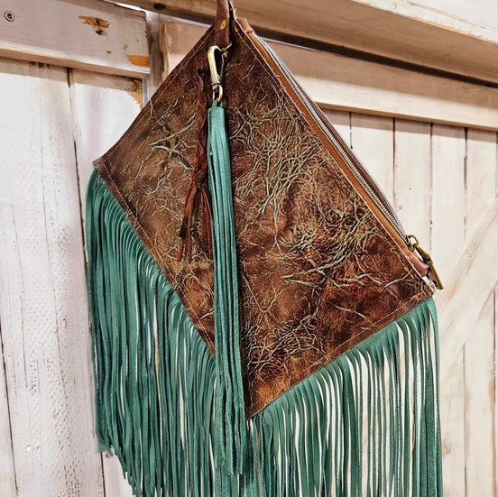 Lillie Lou Turquoise & Brown Rustic Fringe Wristlet – Handcrafted in Texas