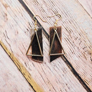 cow fur on leather earrings, gold triangle earrings, handmade jewelry 